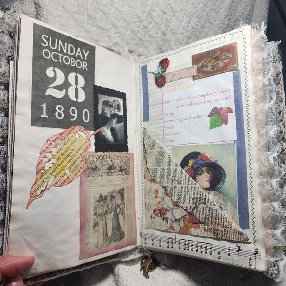 Black/White Lace/Victorian Junk Journal,  9.5 x 6 x2.5 - Picture 3 of 9